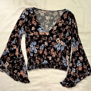 American eagle bell sleeve floral wrap shirt